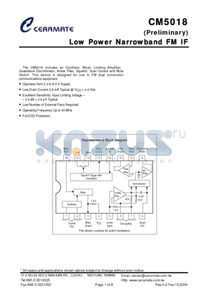 CM5018 datasheet - Low Power Narrowband FM IF