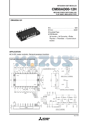 CM50AD00-12H datasheet - MEDIUM POWER SWITCHING USE FLAT BASE, INSULATED TYPE