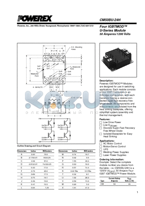 CM50BU-24H datasheet - Four IGBTMOD U-Series Module 50 Amperes/1200 Volts