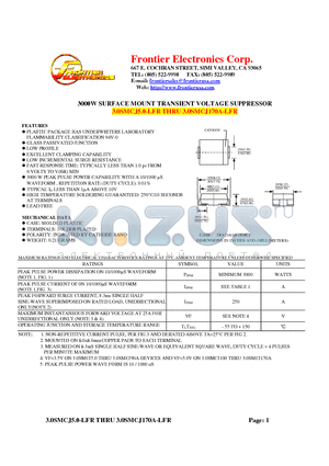 3.0SMCJ11A-LFR datasheet - 3000W SURFACE MOUNT TRANSIENT VOLTAGE SUPPRESSOR