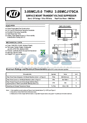 3.0SMCJ12A datasheet - SURFACE MOUNT TRANSIENT VOLTAGE SUPPRESSOR