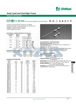 218001P datasheet - 5 x 20 mm Time Lag Fuse (Slo-Blo) Fuse