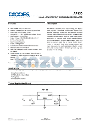 AP130-15PG-13 datasheet - 300mA LOW DROPOUT (LDO) LINEAR REGULATOR