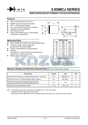 3.0SMCJ130C datasheet - 3000W SURFACE MOUNT TRANSIENT VOLTAGE SUPPRESSORS