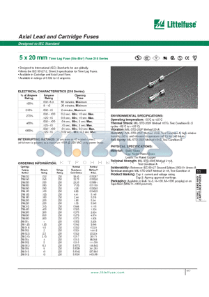 218080 datasheet - 5 x 20 mm Time Lag Fuse (Slo-Blo) Fuse