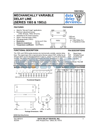 1503 datasheet - MECHANICALLY VARIABLE DELAY LINE