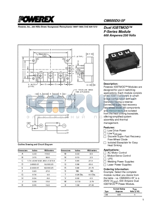 CM600DU-5F datasheet - Dual IGBTMOD 600 Amperes/1200 Volts