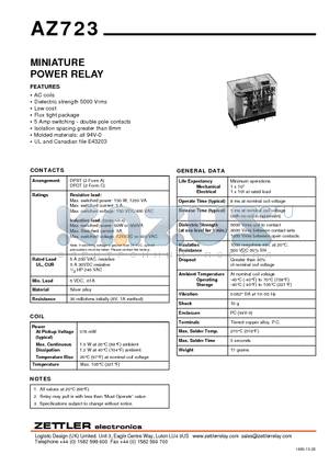 AZ723-2C-220A datasheet - MINIATURE POWER RELAY