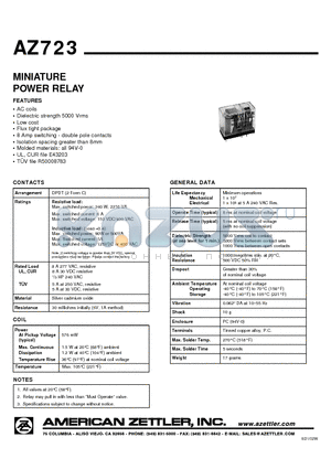 AZ723 datasheet - MINIATURE POWER RELAY