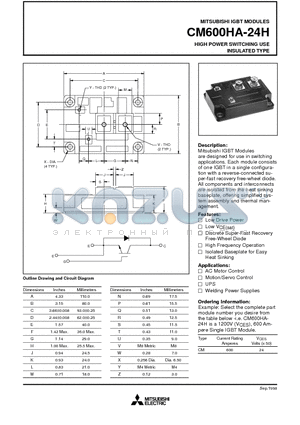 CM600HA-24H datasheet - HIGH POWER SWITCHING USE INSULATED TYPE