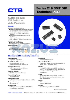 219-10MS datasheet - Surface mount DIP Switch-Auto Placeable