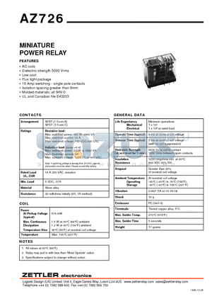 AZ726-1A-220A datasheet - MINIATURE POWER RELAY