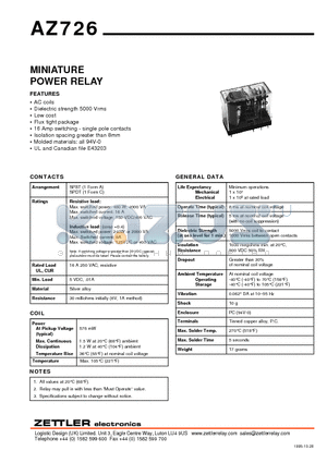 AZ726-1C-12A datasheet - MINIATURE POWER RELAY