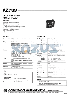 AZ733-2A-12D datasheet - DPDT MINIATURE POWER RELAY