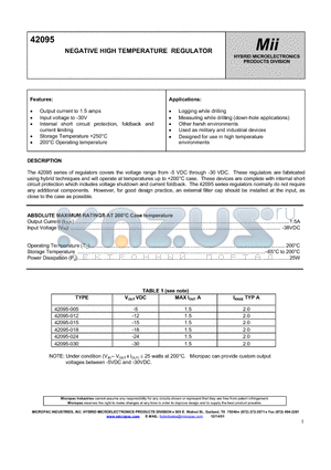 42095-018 datasheet - NEGATIVE HIGH TEMPERATURE REGULATOR
