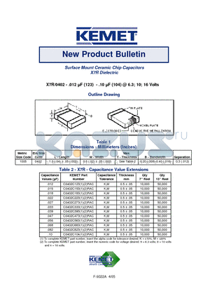 C0402C104RAC datasheet - Surface Mount Ceramic Chip Capacitors X7R Dielectric