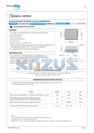 3.0SMCJ16A datasheet - SURFACE MOUNT TRANSIENT VOLTAGE SUPPRESSOR