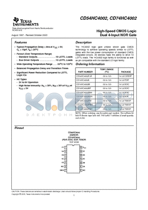 CD54HC4002 datasheet - High-Speed CMOS Logic Dual 4-Input NOR Gate