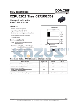 CZRU52C11 datasheet - SMD Zener Diode