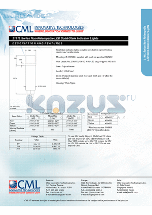 2191L datasheet - Non-Relampable LED Solid-State Indicator Lights