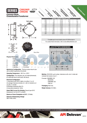 CM6296-105 datasheet - Common Mode Choke/IsolationTransformer