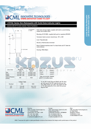 2191QL5-12V datasheet - Non-Relampable LED Solid-State Indicator Lights