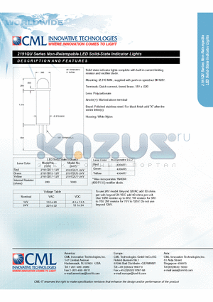 2191QU1-12V datasheet - Non-Relampable LED Solid-State Indicator Lights