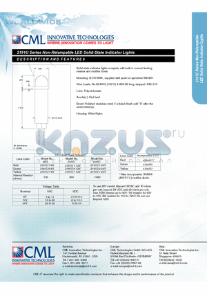 2191U datasheet - Non-Relampable LED Solid-State Indicator Lights