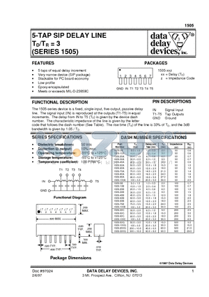 1505-30C datasheet - 5-TAP SIP DELAY LINE TD/TR = 3