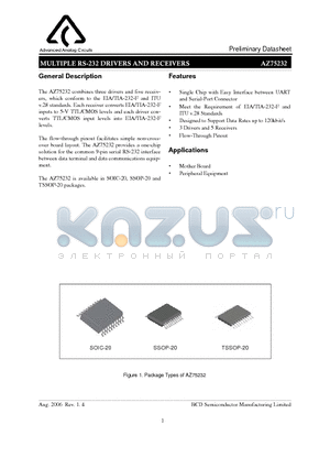 AZ75232G-E1 datasheet - MULTIPLE RS-232 DRIVERS AND RECEIVERS