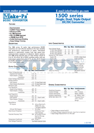 1505/12T12 datasheet - Single, Dual, Triple Output DC/DC Converter