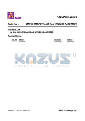 A42U0616S datasheet - 1M X 16 CMOS DYNAMIC RAM WITH EDO PAGE MODE