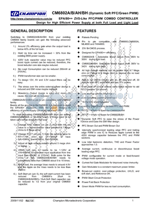 CM6802BGIS datasheet - EPA/80 ZVS-Like PFC/PWM COMBO CONTROLLER