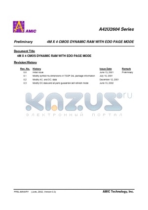 A42U2604S-60 datasheet - 4M X 4 CMOS DYNAMIC RAM WITH EDO PAGE MODE