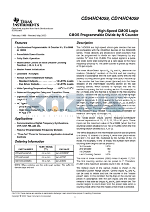 CD54HC4059_07 datasheet - High-Speed CMOS Logic CMOS Programmable Divide-by-N Counter