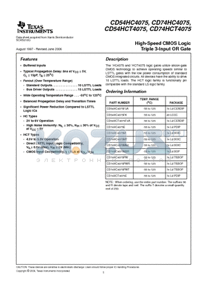 CD54HC4075 datasheet - High-Speed CMOS Logic Triple 3-Input OR Gate