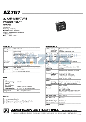 AZ757-1A-24DE datasheet - 20 AMP MINIATURE POWER RELAY