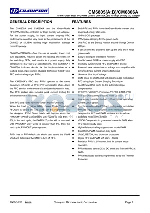 CM6805AIR datasheet - 10-PIN Green-Mode PFC/PWM Combo CONTROLLER for High Density AC Adapter