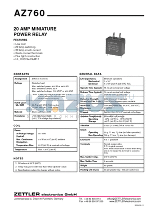 AZ760-1A-12D datasheet - 20 AMP MINIATURE POWER RELAY