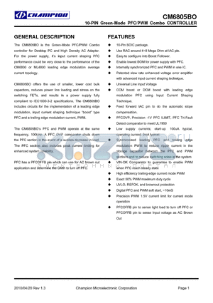 CM6805BOXIR datasheet - 10-PIN Green-Mode PFC/PWM Combo CONTROLLER