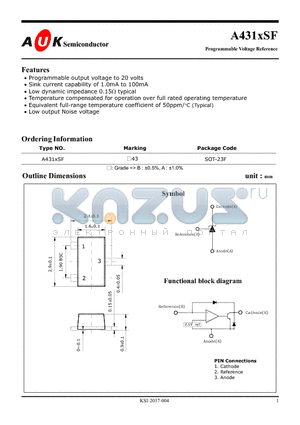 A431ASF datasheet - Programmable Voltage Reference (Programmable output voltage to 20 volts)