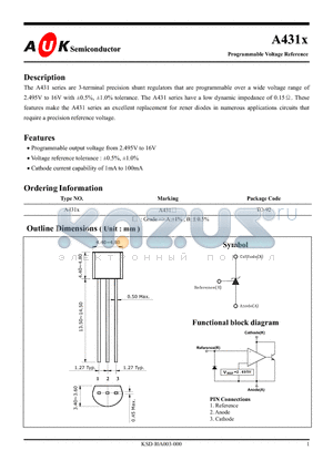 A431X datasheet - Programmable Voltage Reference