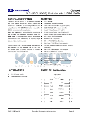 CM6901XIS datasheet - SLS (SRC/LLCSR) Controller with 1 FM2 PWMs