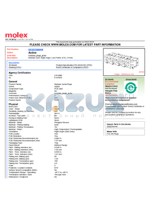 A432238004 datasheet - Modular Jack, Right Angle, Low Profile, 8/10, 3 Ports