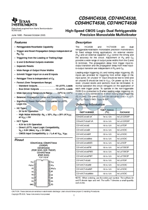 CD54HC4538_07 datasheet - High-Speed CMOS Logic Dual Retriggerable Precision Monostable Multivibrator