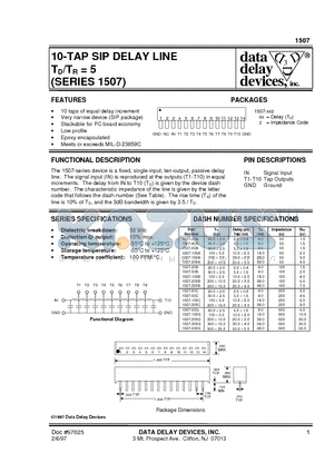 1507-200G datasheet - 10-TAP SIP DELAY LINE TD/TR = 5