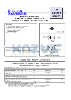 1.5FMCJ180 datasheet - SURFACE MOUNT GPP TRANSIENT VOLTAGE SUPPRESSOR 1500 WATT PEAK POWER 5.0 WATTS STEADY STATE