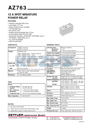 AZ763-1C-12A datasheet - 12 A SPDT MINIATURE POWER RELAY