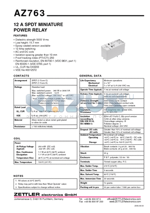AZ763-1C-36D datasheet - 12 A SPDT MINIATURE POWER RELAY