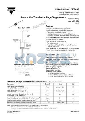 1.5KA11A datasheet - Automotive Transient Voltage Suppressors